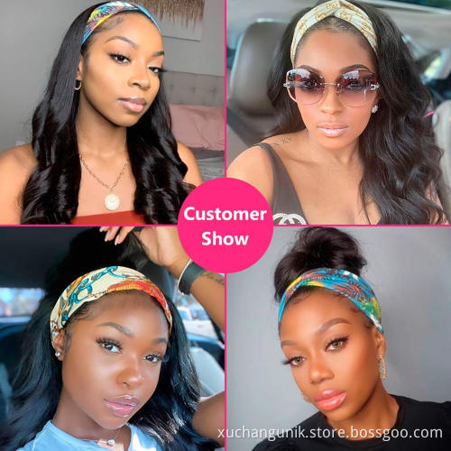 Uniky Human Hair Headband Body Wave Wigs Cheap Brazilian Remy Human Hair Non Lace Machine Made Wigs For Black Women In Stock